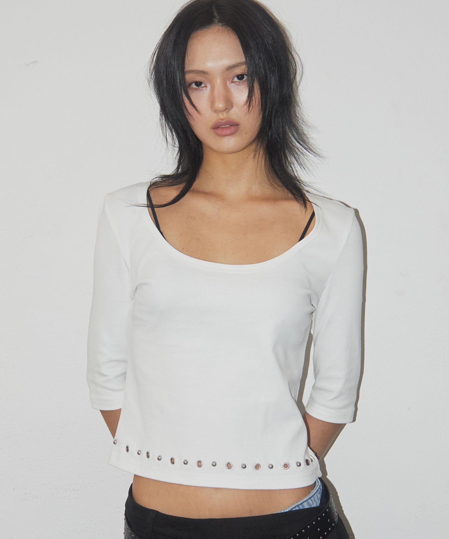 PLACE STUDIO 船領鉚釘七分袖T恤 26S7771437