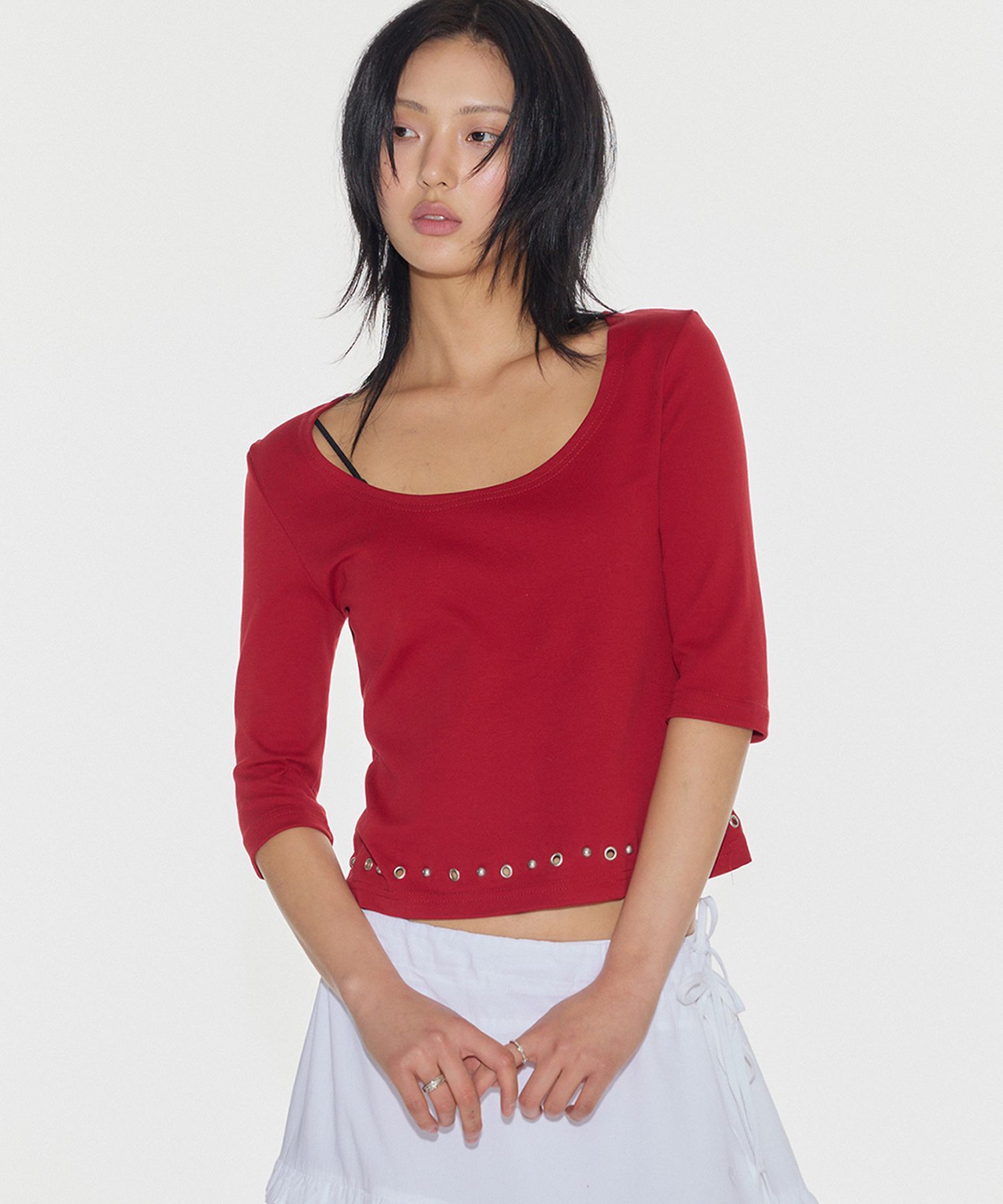 PLACE STUDIO 船領鉚釘七分袖T恤 26S7771437