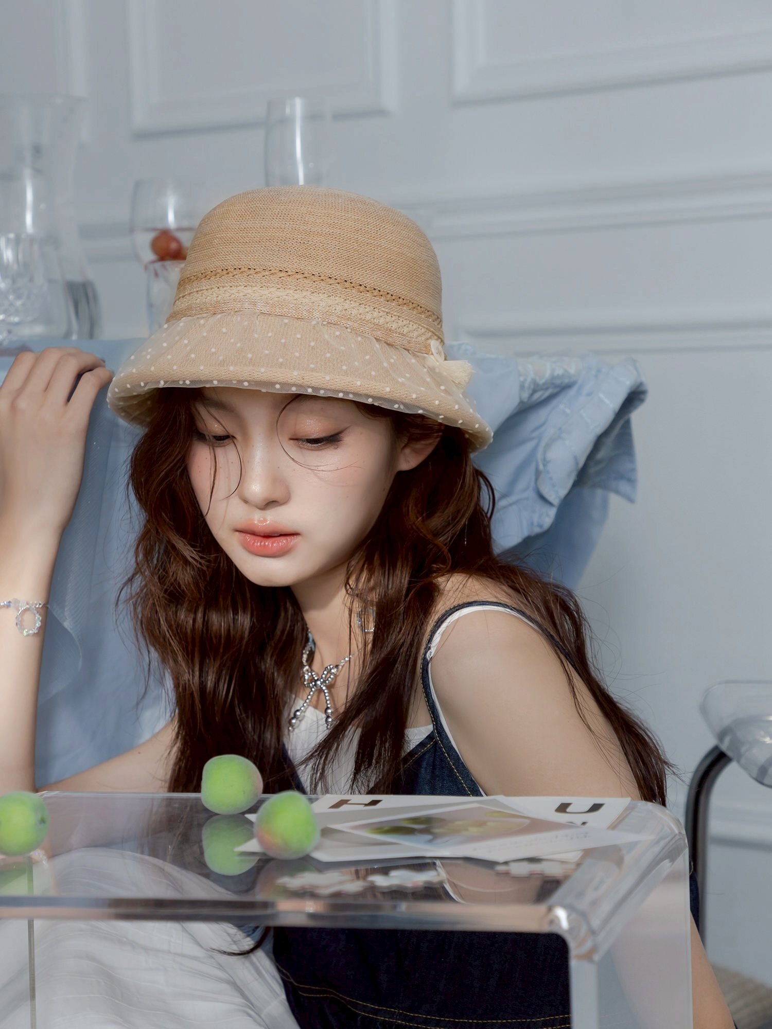 未接來電。MUCHAT手作透紗點點流蘇漁夫帽 (米杏)