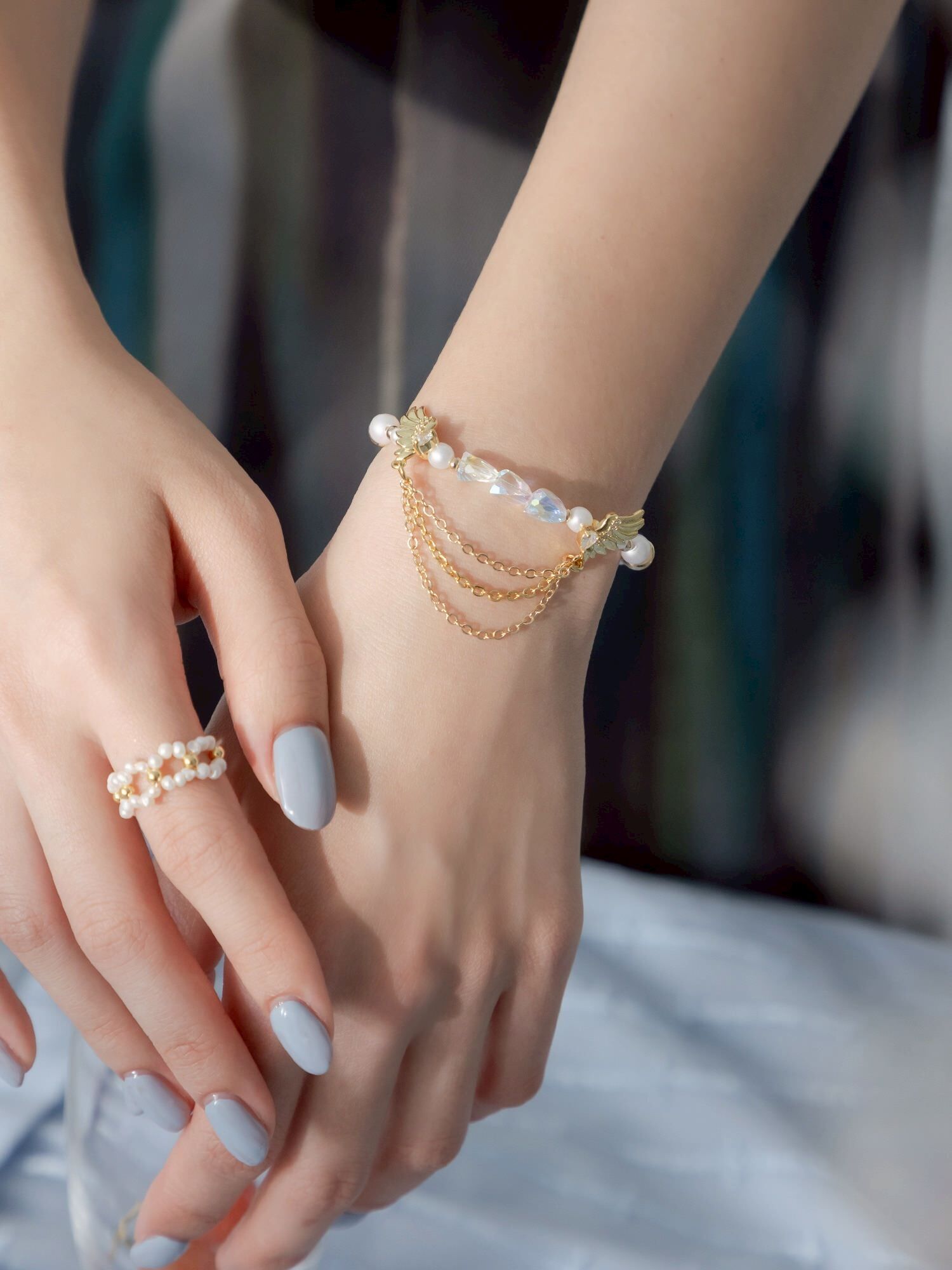 移動城堡。MUCHAT手作14KGP水晶珍珠翅膀手鍊