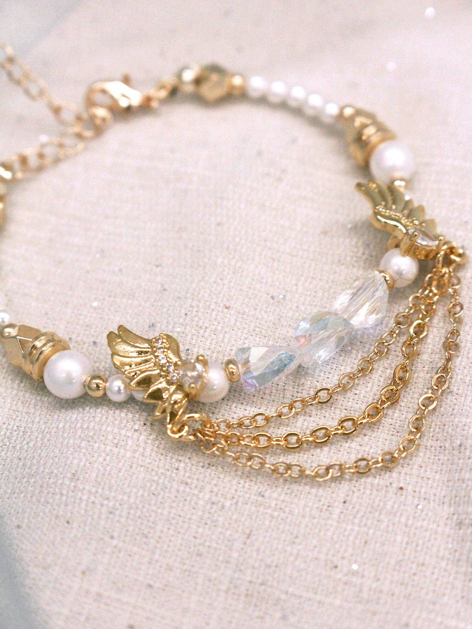 移動城堡。MUCHAT手作14KGP水晶珍珠翅膀手鍊