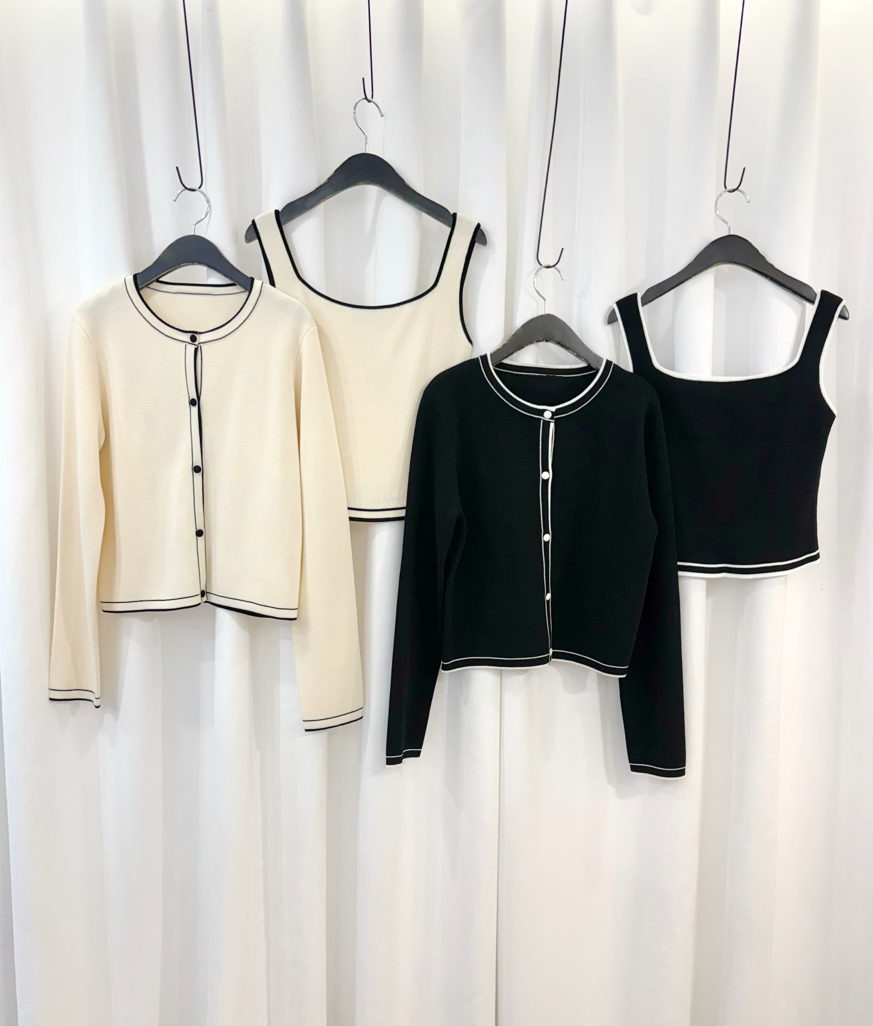 小香風經典撞色滾邊針織套裝