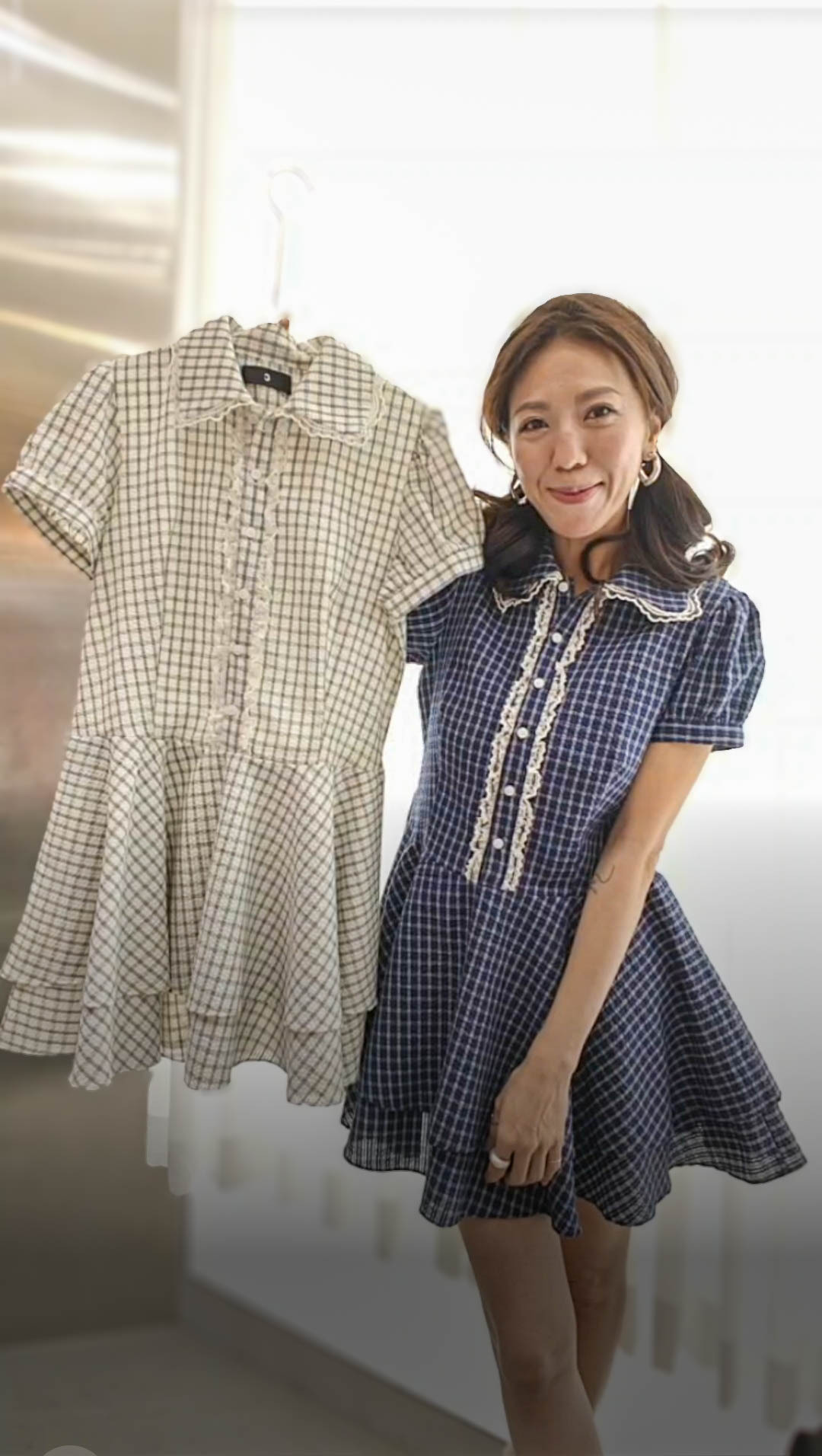 🎈K8778  ▶️格子短洋裝 👉B:96cm W:86cm H:cm L:75cm