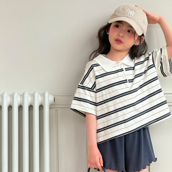 正韓夏NINIBELLO 親子裝_兩色慵懶感條紋有領上衣