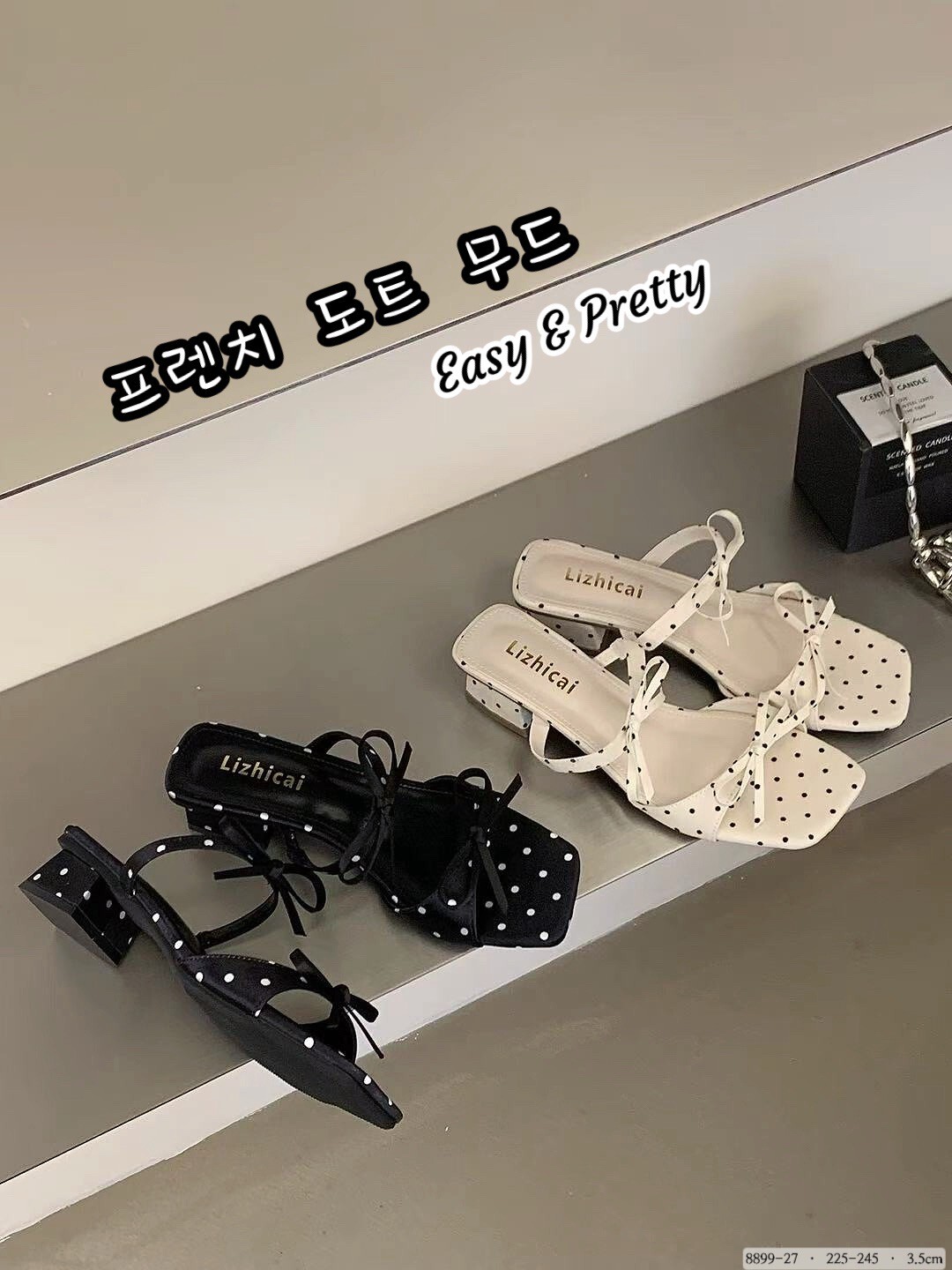 8899-27韓國法式點點蝴蝶結低跟涼鞋