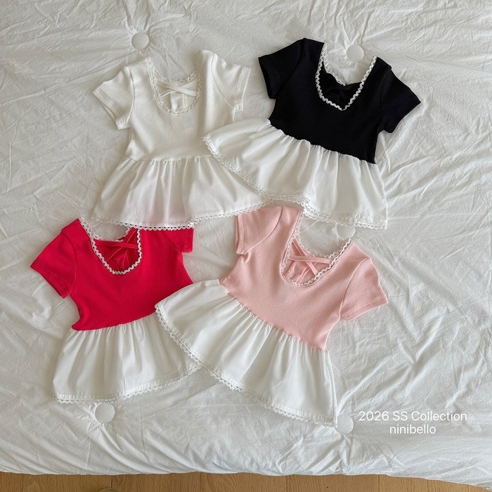 正韓夏NINIBELLO 四色米白滾邊花邊上衣
