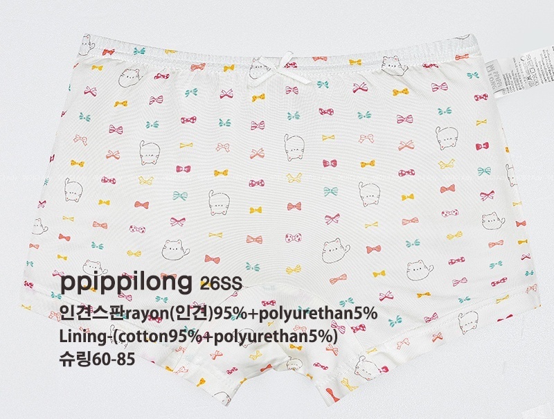 正韓Ppippilong 舒服第一蝴蝶結貓咪四角內褲(1入)