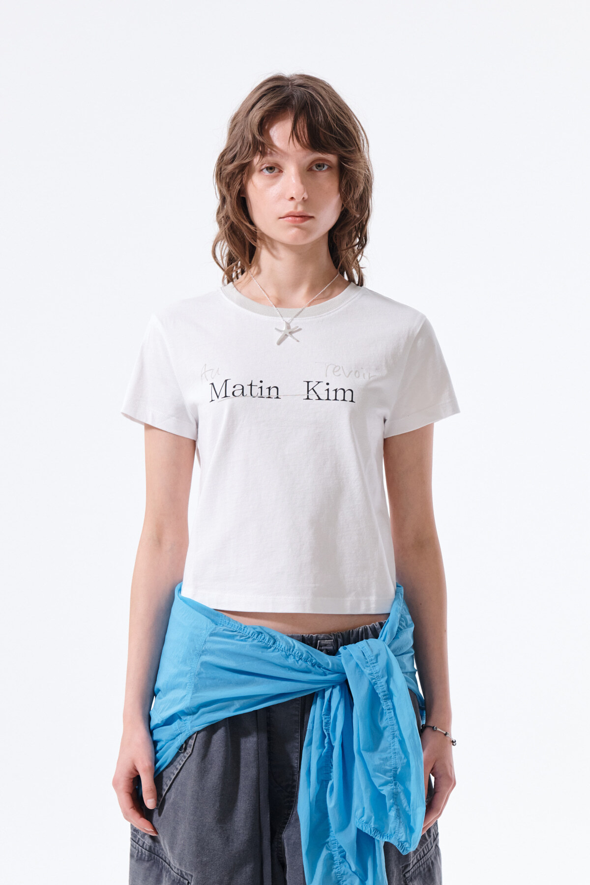 羅紋滾邊LOGO短版上衣 白色