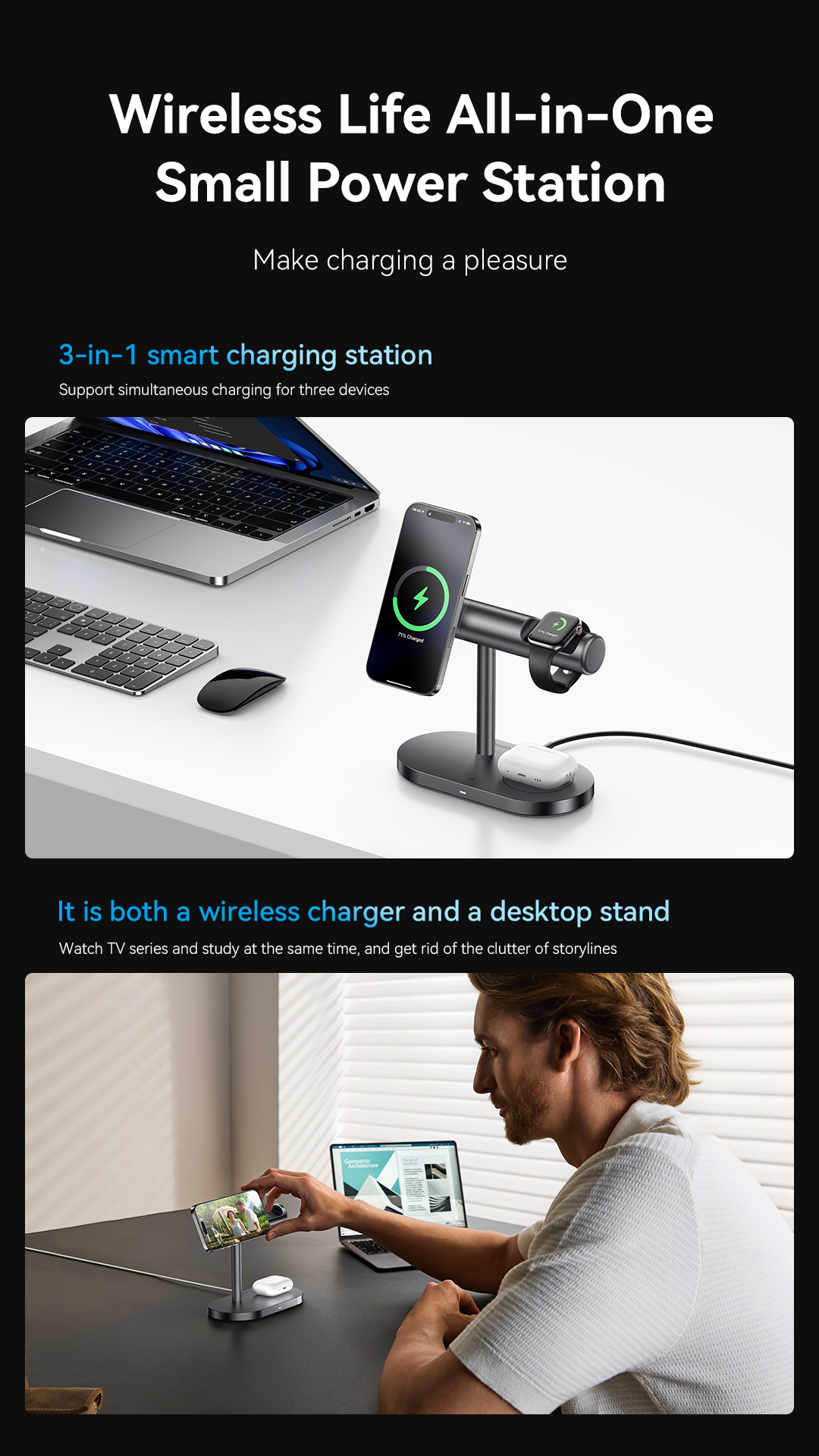 Maxco Qi2 4-in-1 Magnetic Ambient Light Wireless Charging Stand MW16