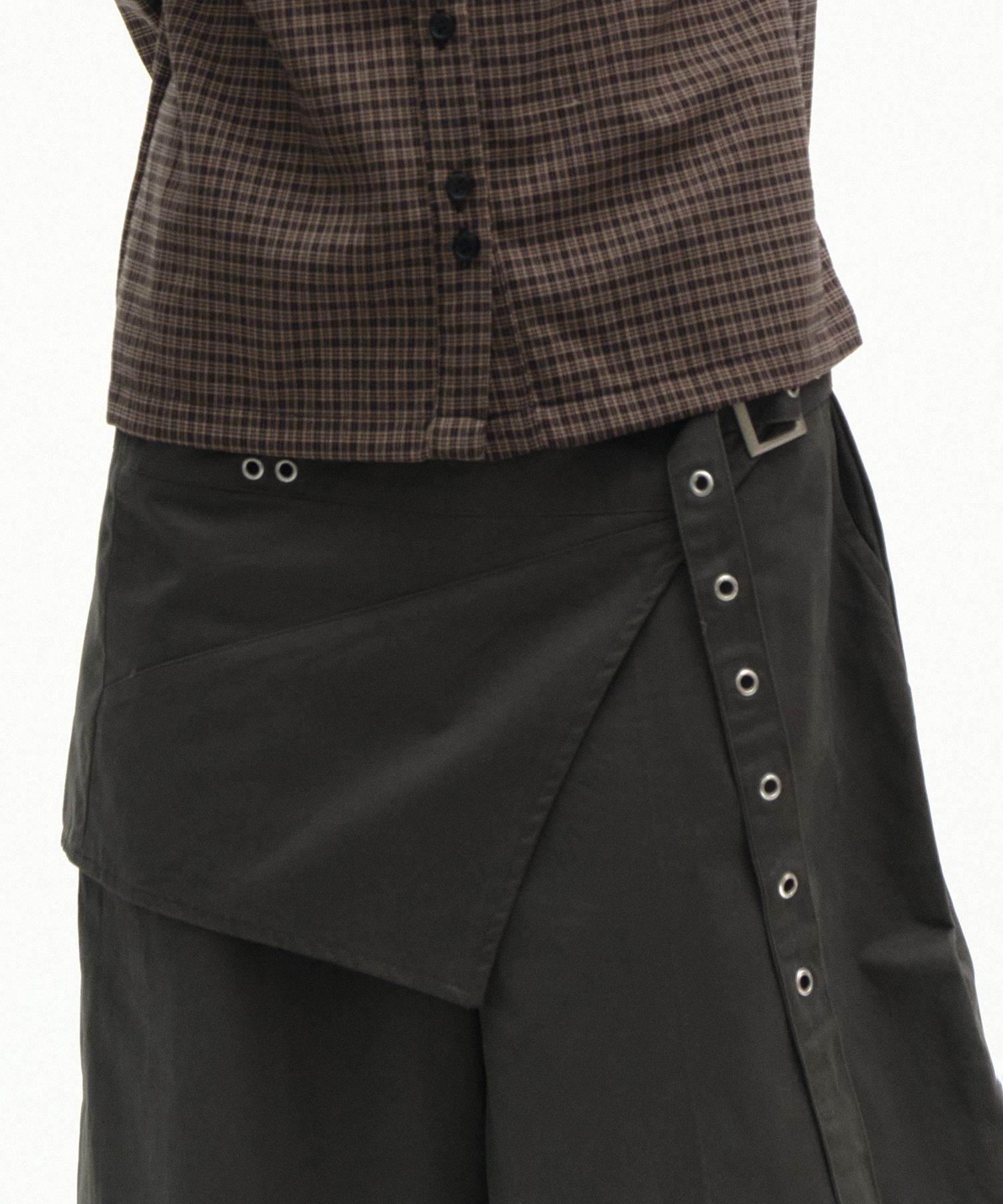 PLACE STUDIO 孔眼腰帶裹式寬褲套裝 炭灰 26S7771312-4600