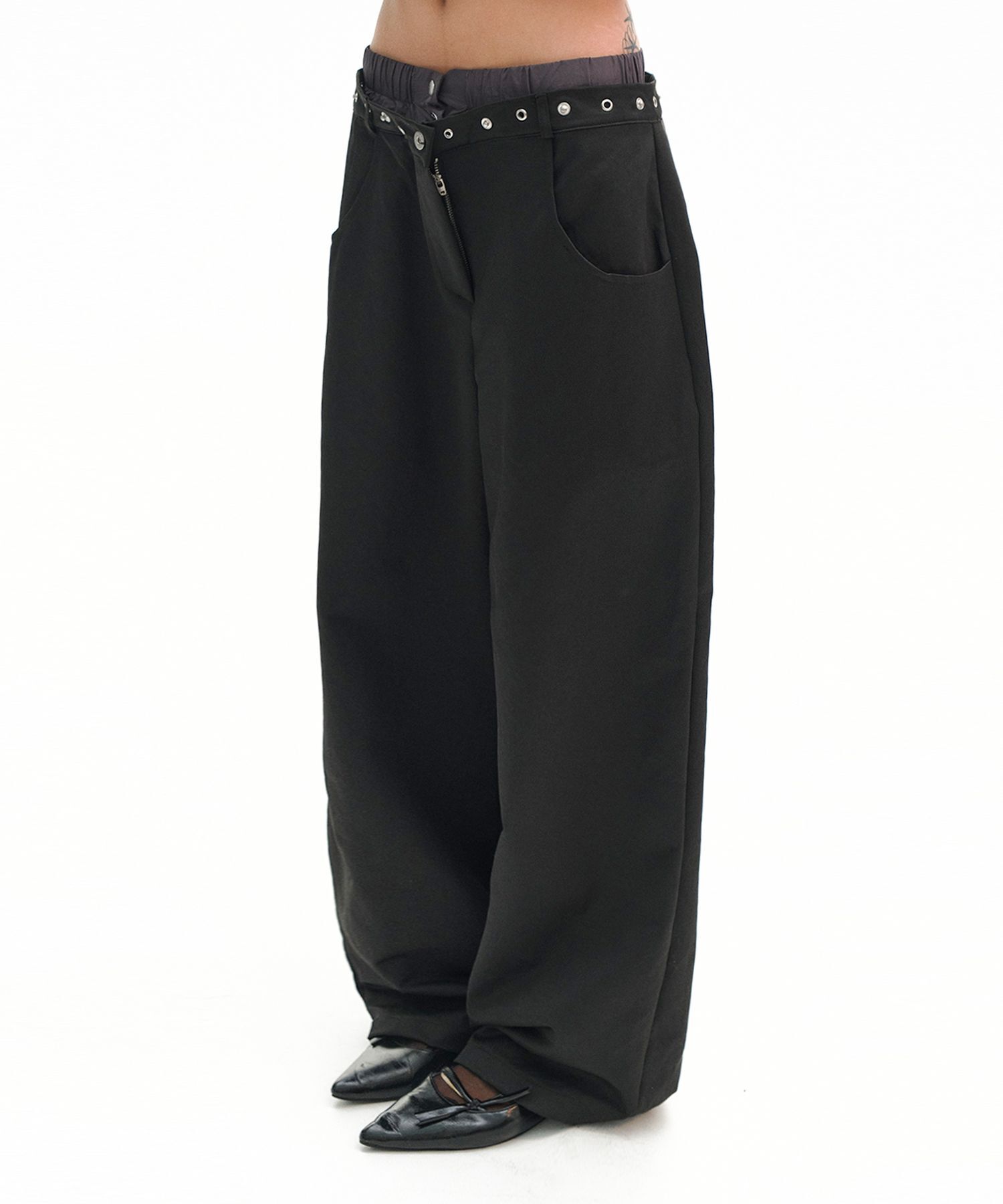 PLACE STUDIO 雞眼點綴寬版抽繩褲 黑色 26S7771257-4500