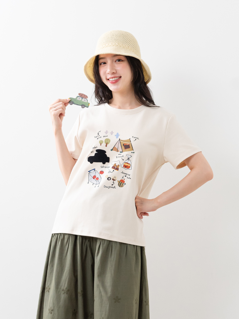 露營風印花療癒立體可拆貼布短袖上衣