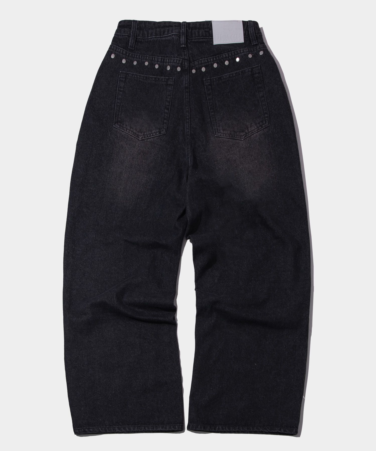 PLACE STUDIO 拼接線條鉚釘寬版水洗丹寧褲 黑藍 25S777787-7200