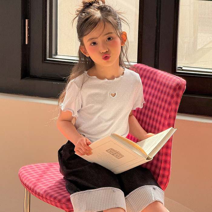 正韓夏NINIBELLO 五色鏤空愛心點點捲邊上衣