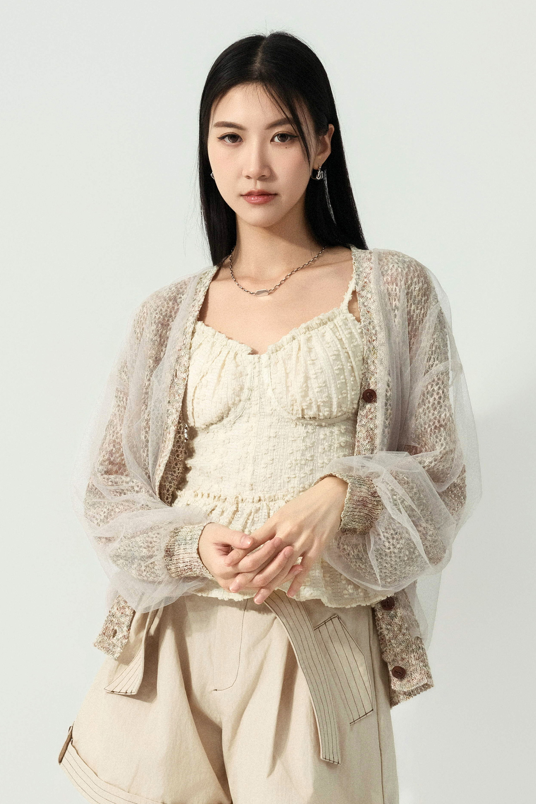 網紗面通花針織雙層cardigan（預購產品）