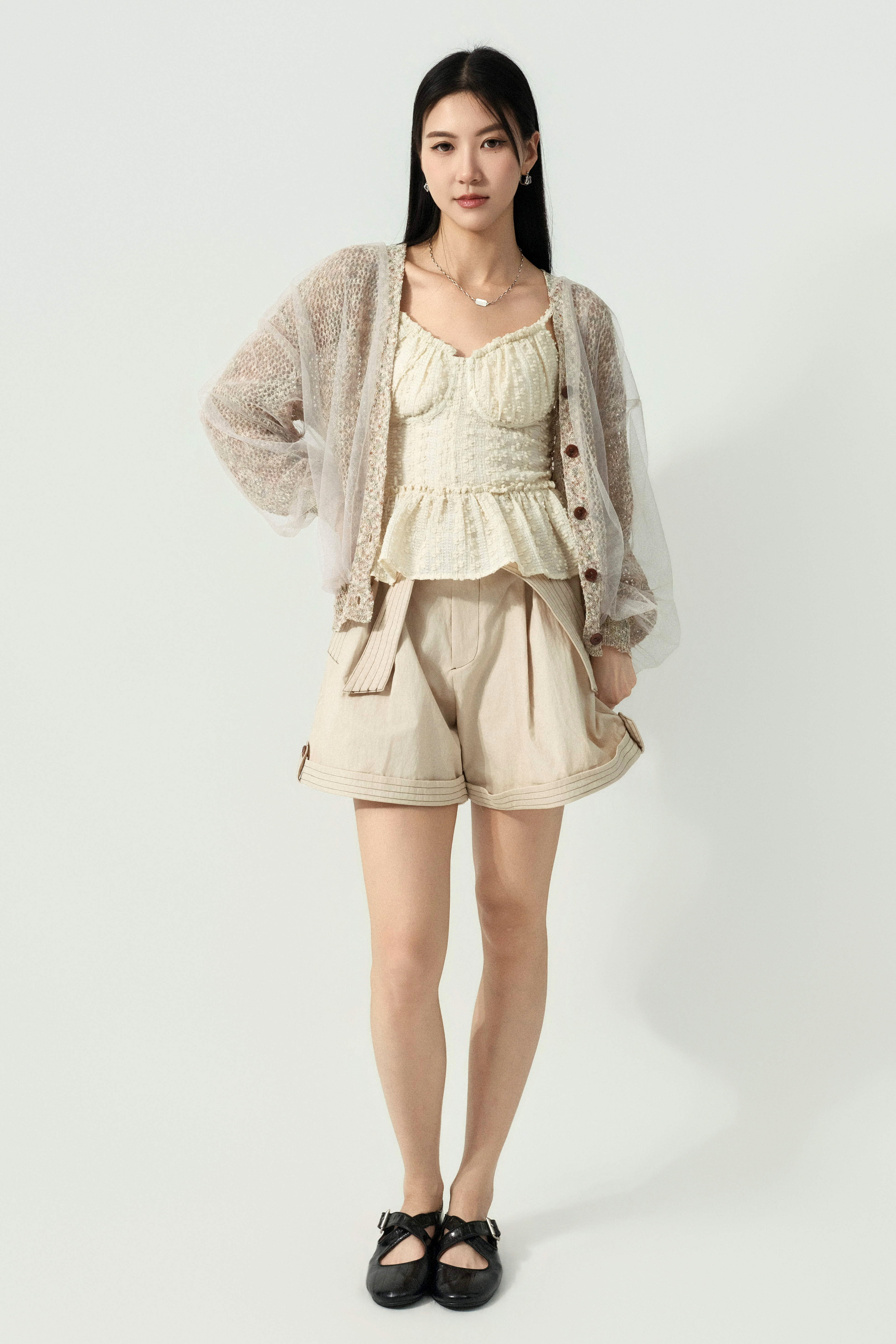 網紗面通花針織雙層cardigan（預購產品）