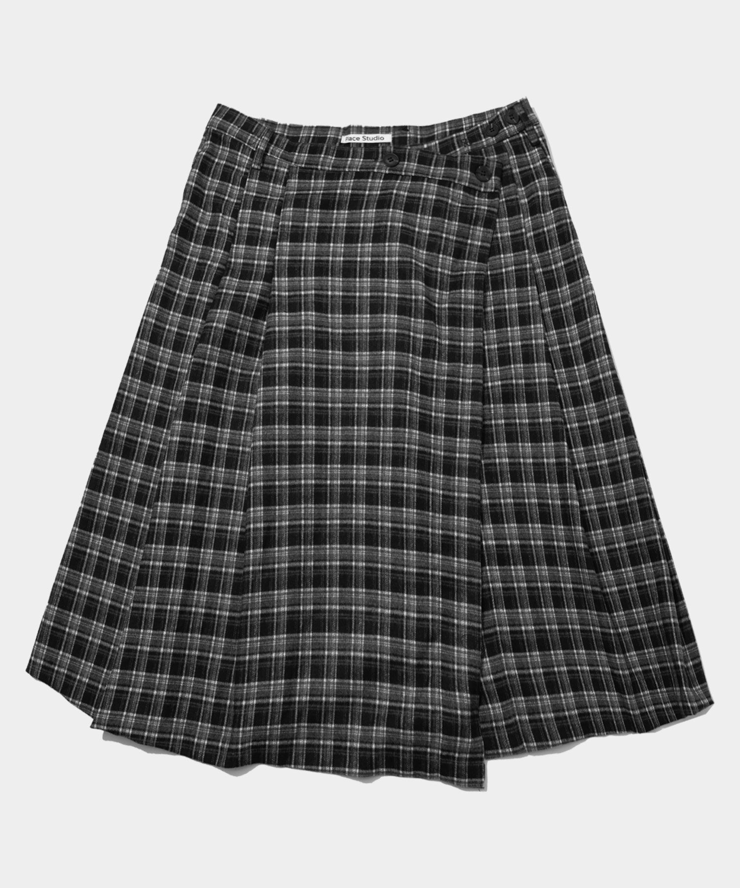 PLACE STUDIO 雙排扣格紋層疊裹身百褶中長裙 25F777999