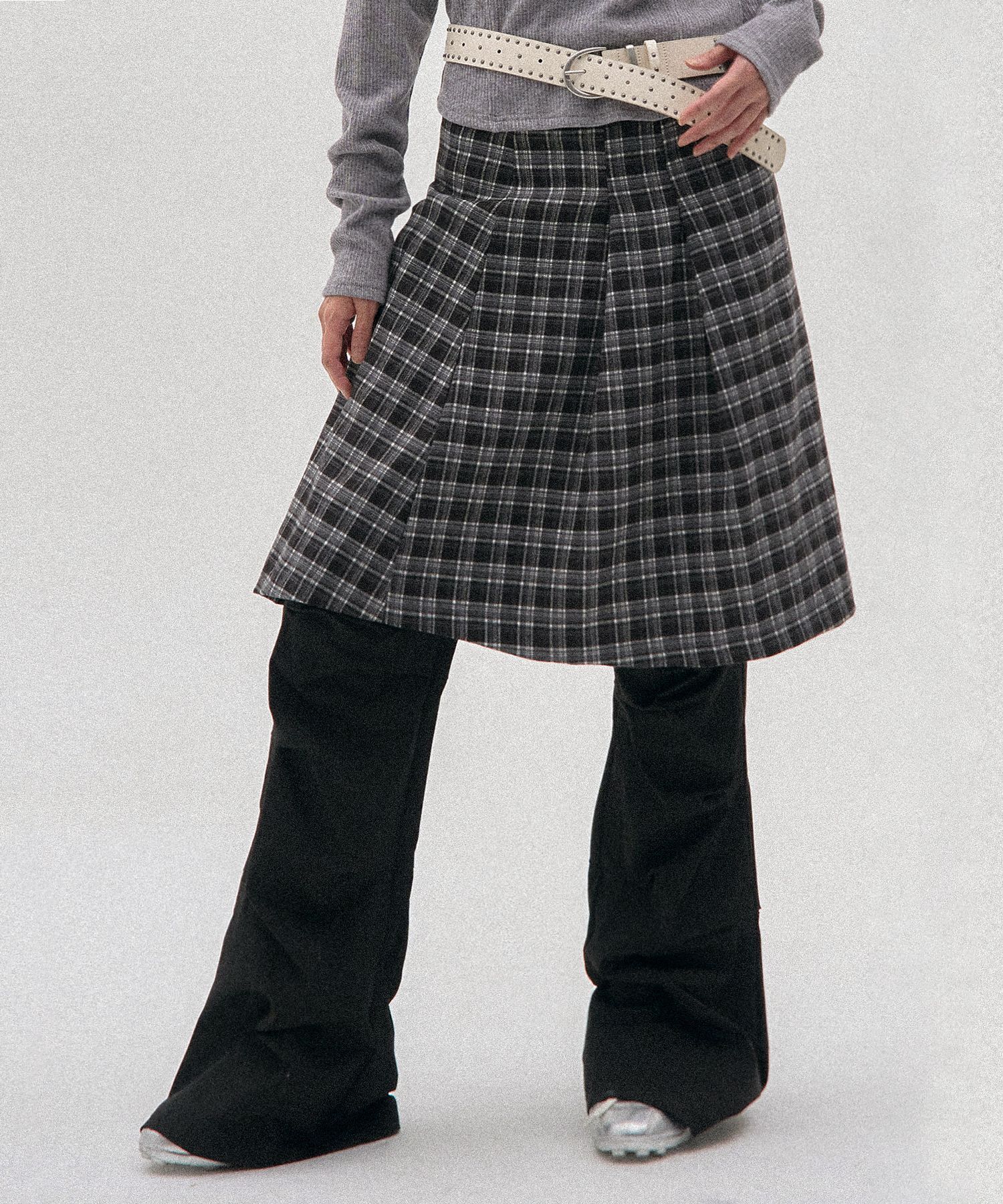 PLACE STUDIO 雙排扣格紋層疊裹身百褶中長裙 25F777999