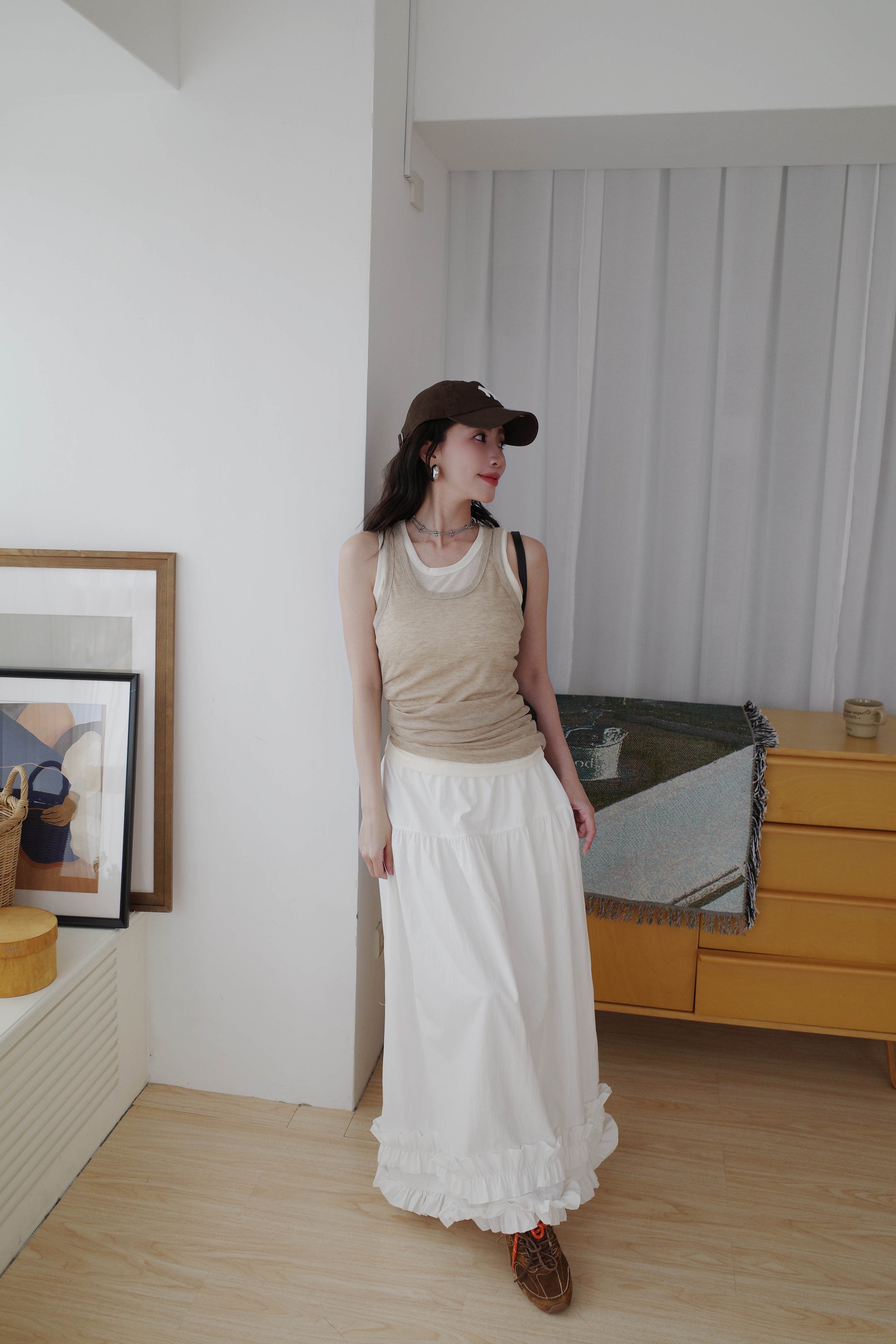 (預購)#AN36 假兩件側抓皺天絲背心(黑/淺紫/黃/深藍/卡其)