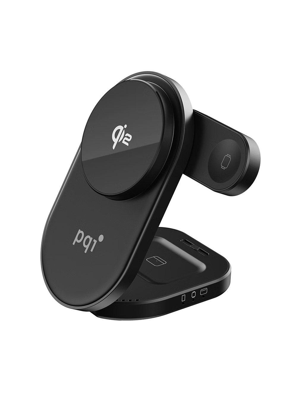 PQI｜Qi2三合一折疊式磁吸無線充電座–黑色