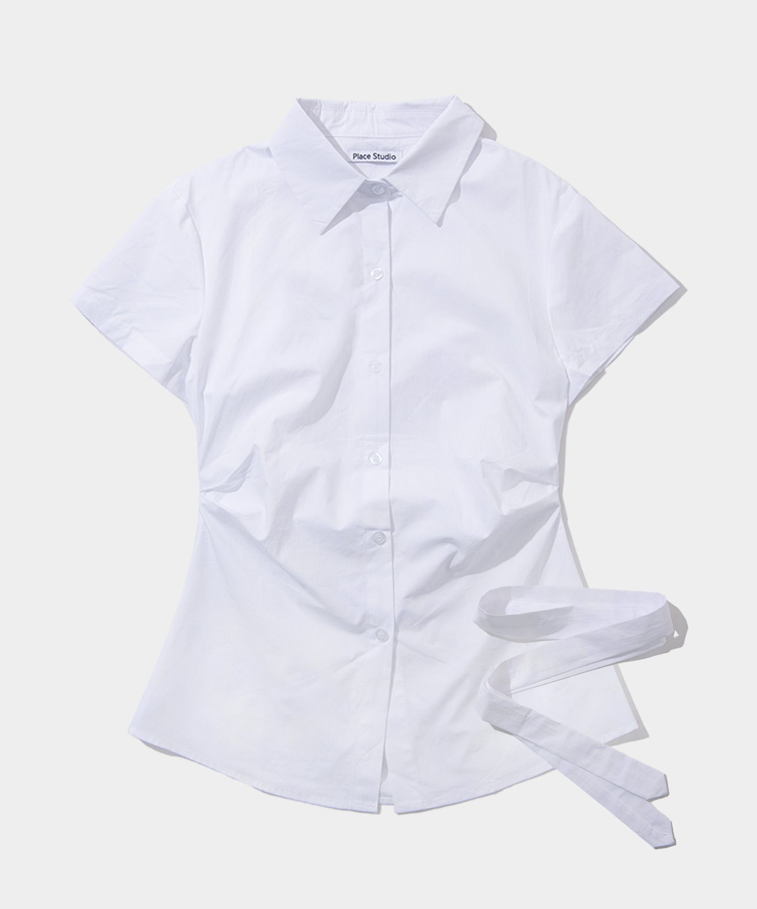 PLACE STUDIO 領帶針褶修身短袖棉衫套裝 24S777702-1100