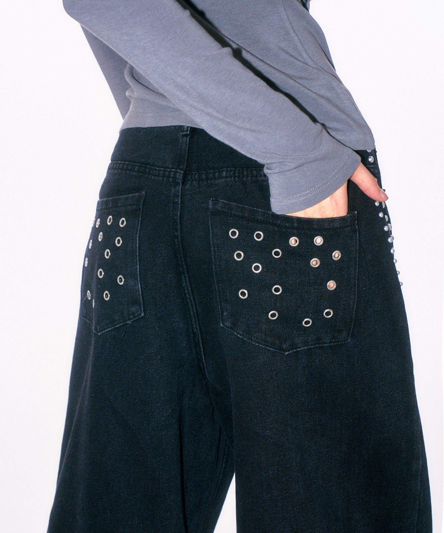 PLACE STUDIO 低腰鉚釘孔眼寬版棉褲 25F7771011-7200