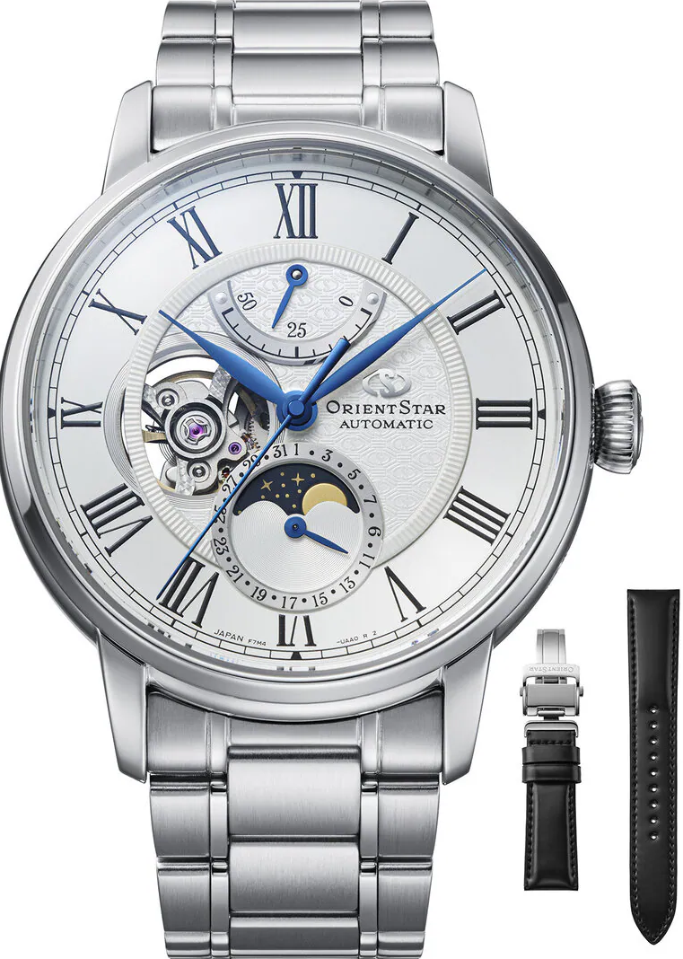萬年鐘錶 - 東方錶  ORIENT STAR  東方之星  M45 -F7  夜空錶盤月相兩日鍊機械錶 RE-BT0005S 錶徑 : 41mm