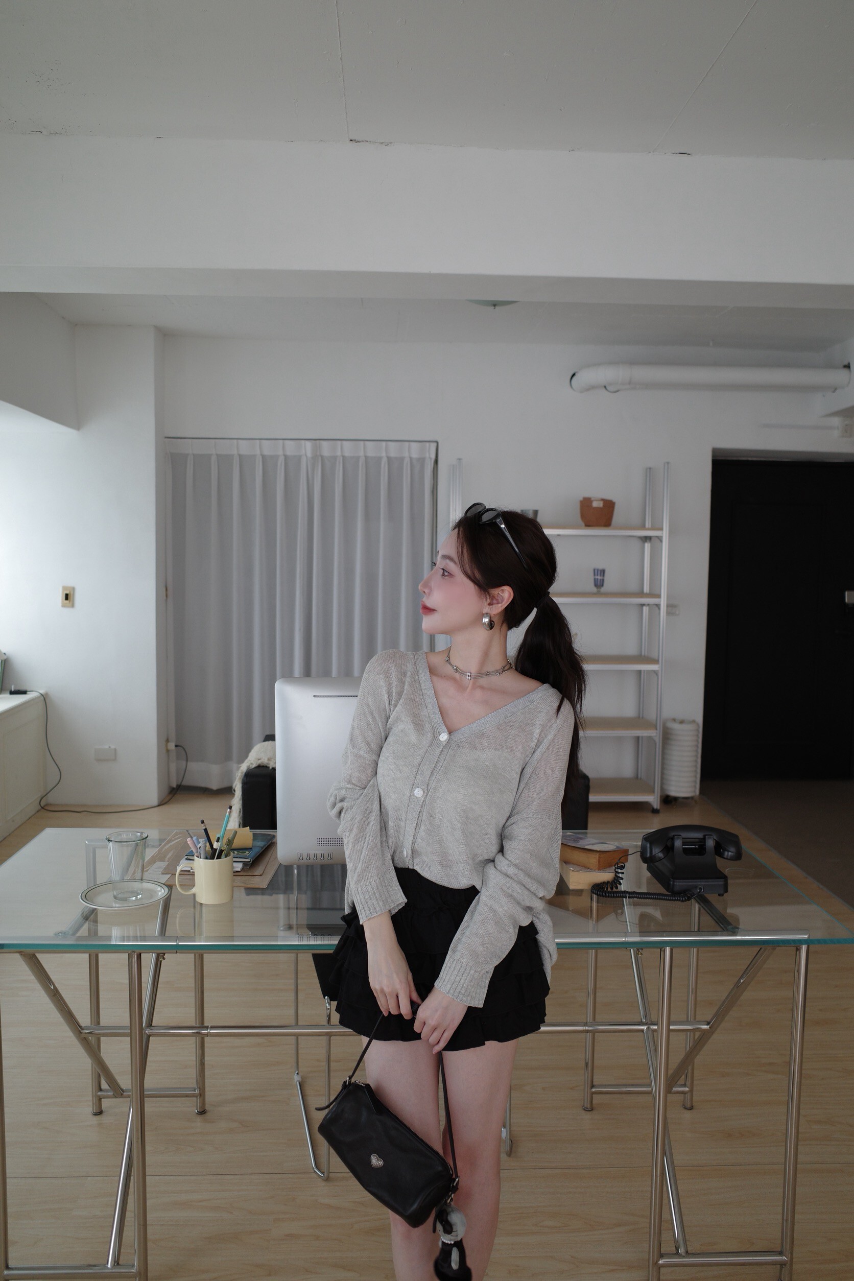 (預購)#AN01 亜麻針織外罩(白/黑/淺灰/淺卡)