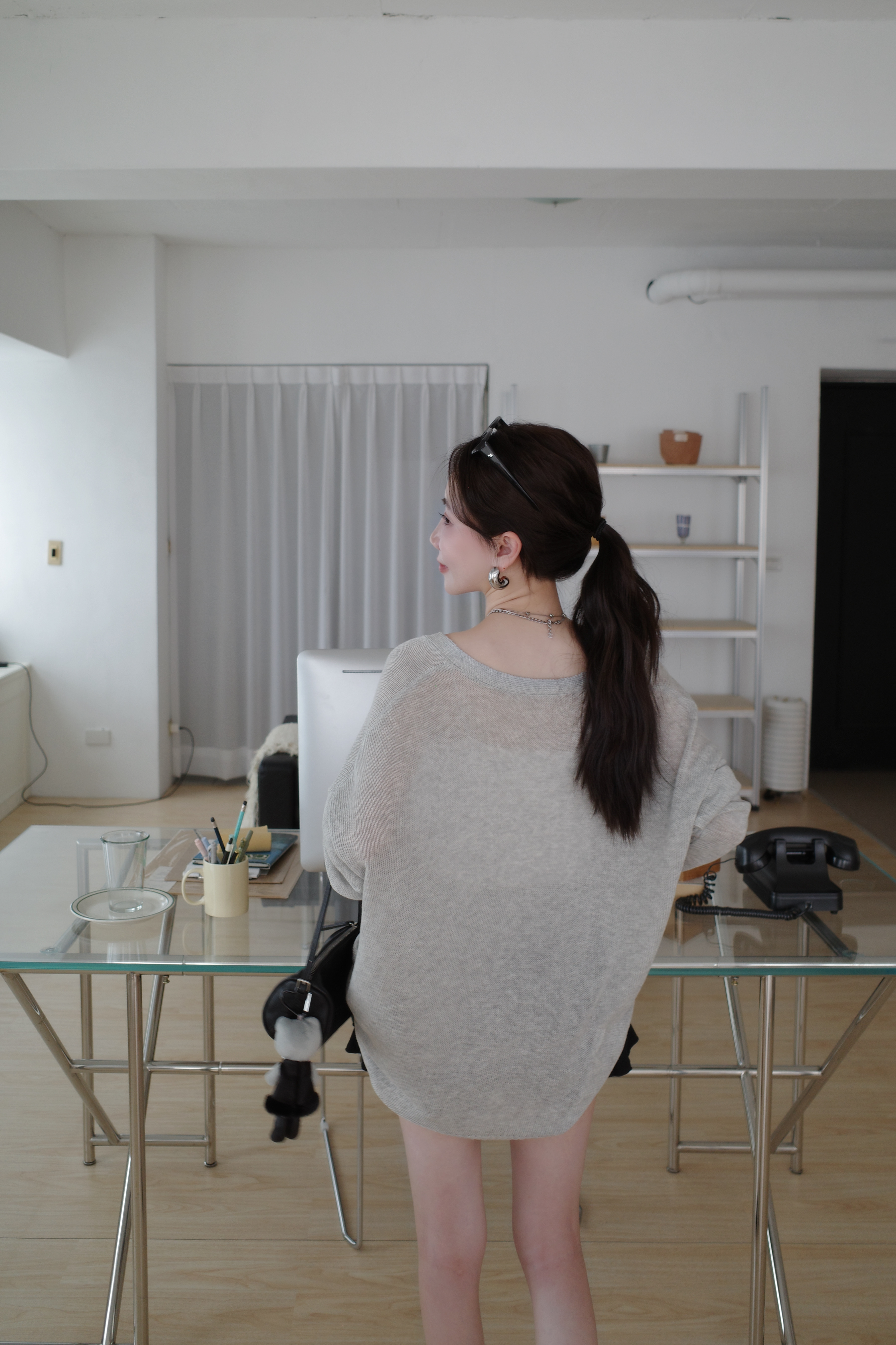 (預購)#AN01 亜麻針織外罩(白/黑/淺灰/淺卡)