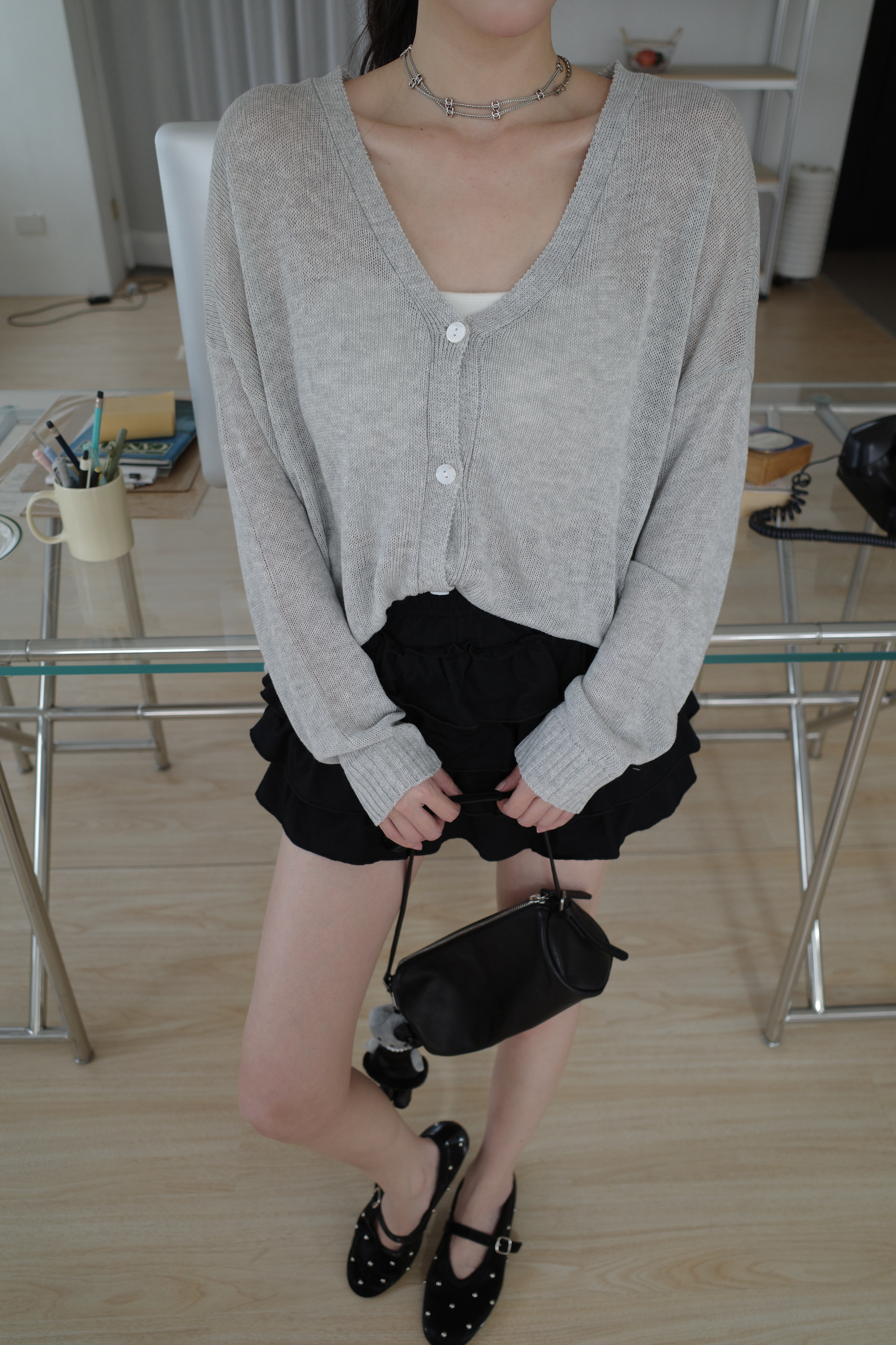 (預購)#AN01 亜麻針織外罩(白/黑/淺灰/淺卡)