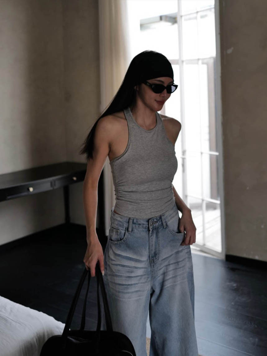 附胸墊側抓皺挖肩背心*3色