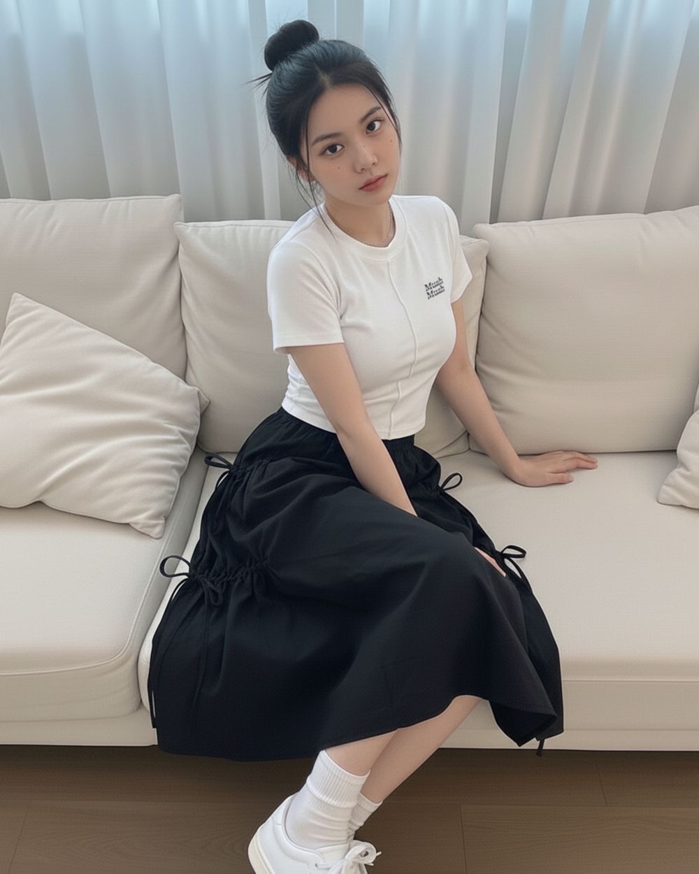 MUAHMUAH 細褶點綴短版短袖T恤 MUT26026