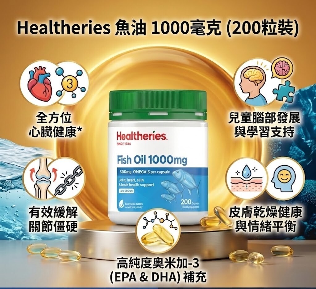 【直播】Healtheries LX040811 魚油1000毫克軟膠囊(200粒裝)(買一送一)