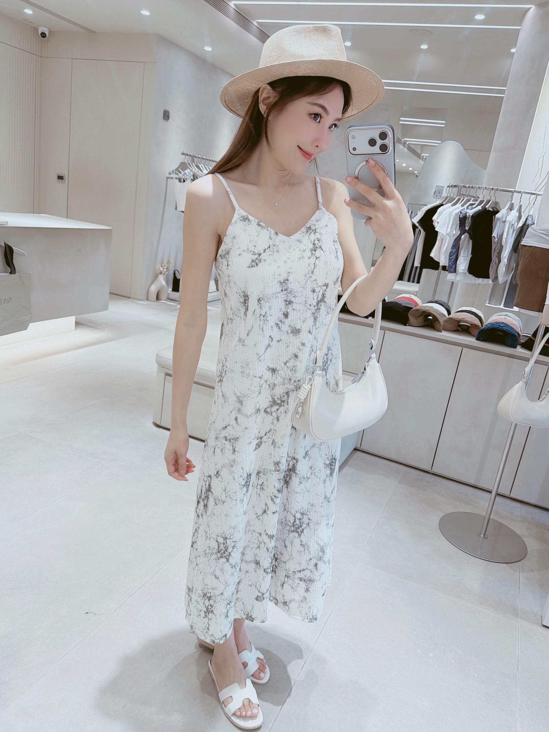 細肩潑墨細紋背心長洋