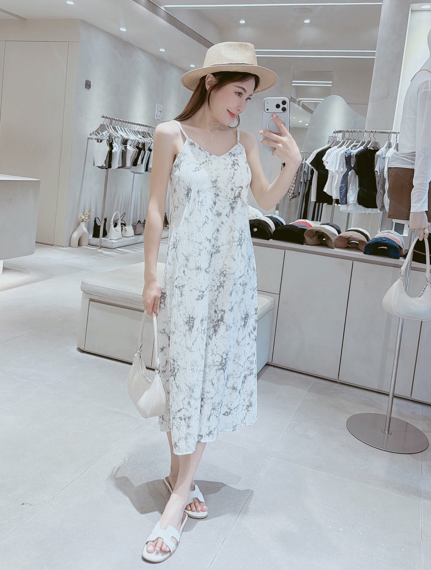 細肩潑墨細紋背心長洋