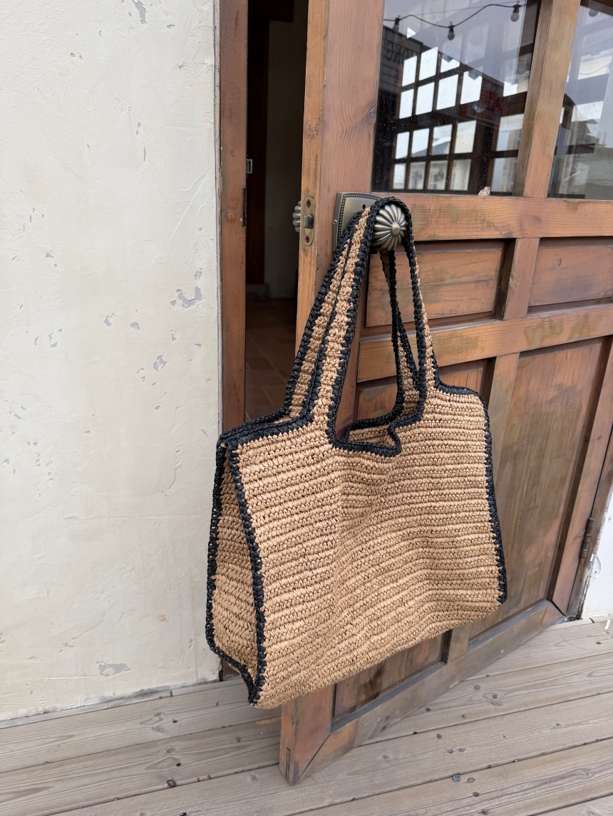 黑邊編織草包-卡其