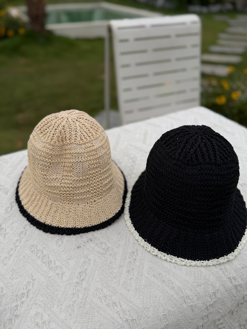 撞色邊漁夫編織帽*2色