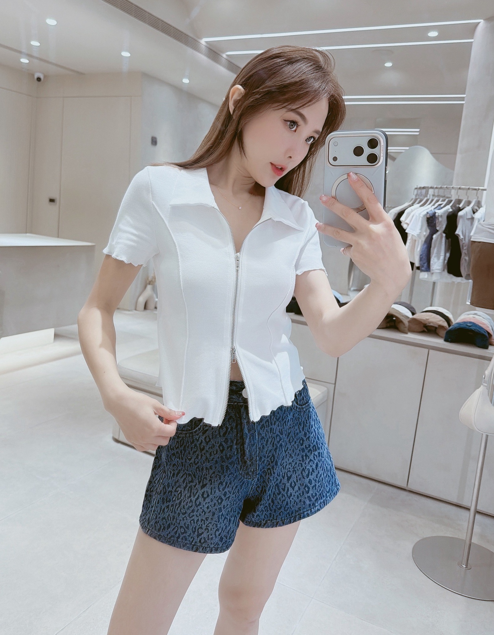 雙拉鍊捲邊立體壓線棉質衣