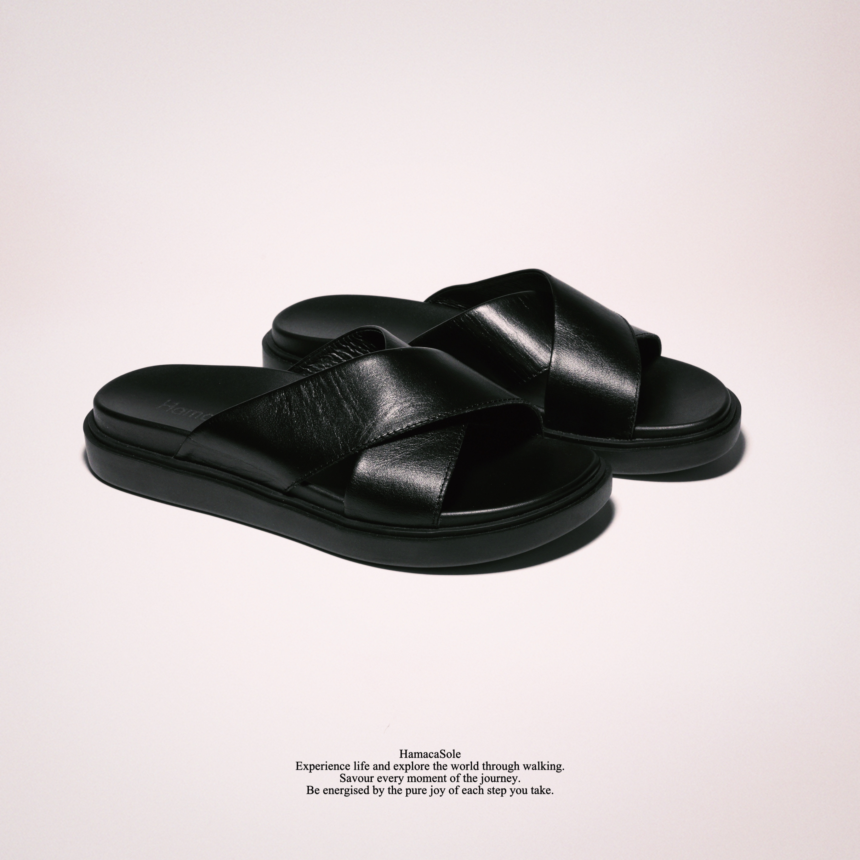Sol 寬版交叉真皮涼鞋 女款  (黑)｜哈漫克【官網獨家】HamacaSole