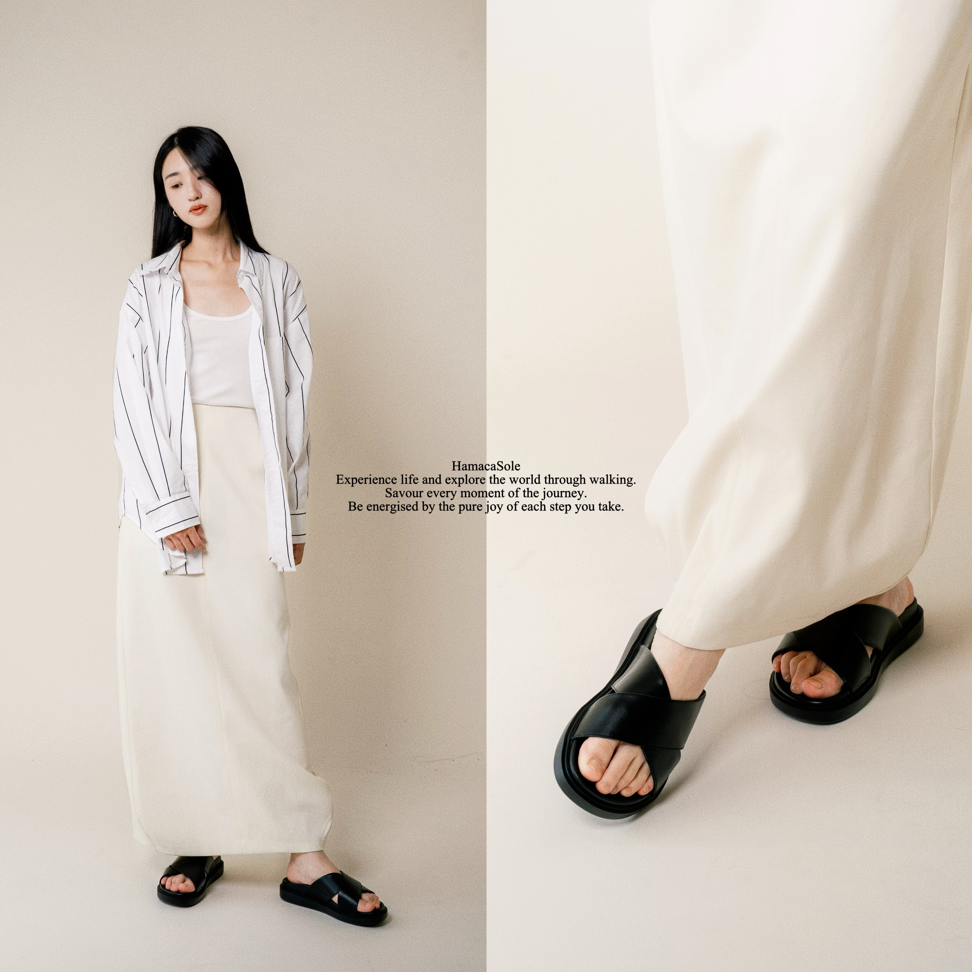 Sol 寬版交叉真皮涼鞋 女款  (黑)｜哈漫克【官網獨家】HamacaSole