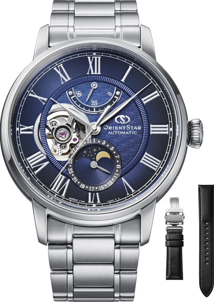 萬年鐘錶 - 東方錶  ORIENT STAR  東方之星  M45 -F7  夜空錶盤月相兩日鍊機械錶 RE-BT0006L 錶徑 : 41mm