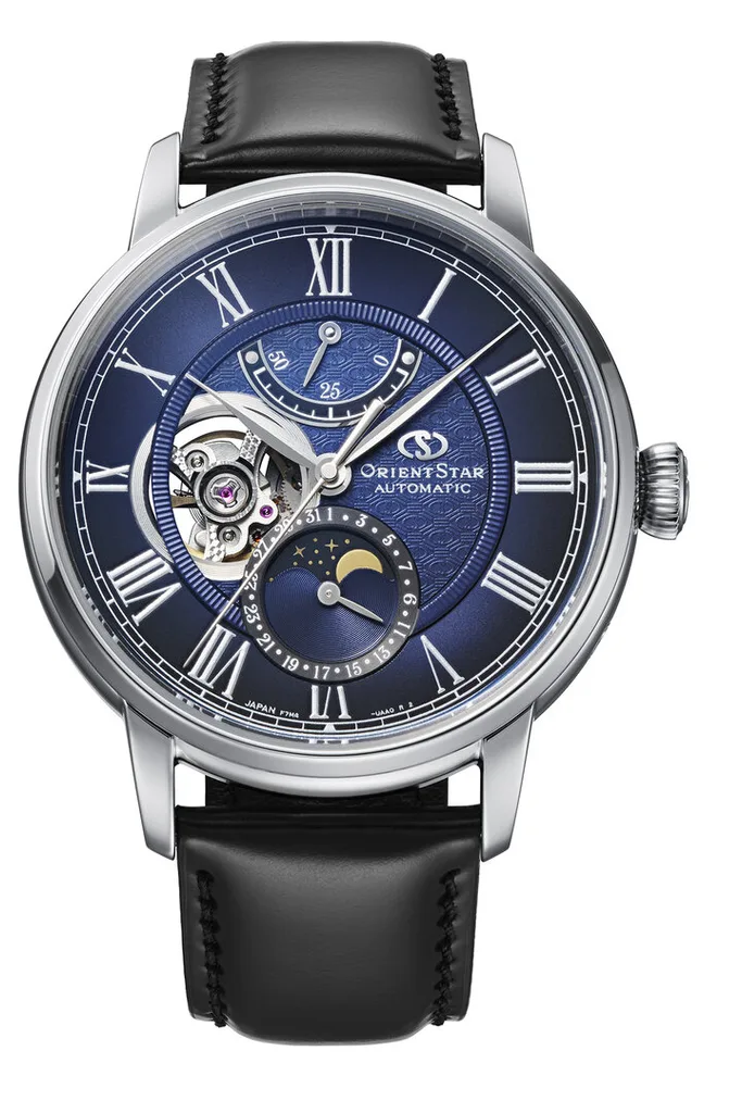 萬年鐘錶 - 東方錶  ORIENT STAR  東方之星  M45 -F7  夜空錶盤月相兩日鍊機械錶 RE-BT0006L 錶徑 : 41mm