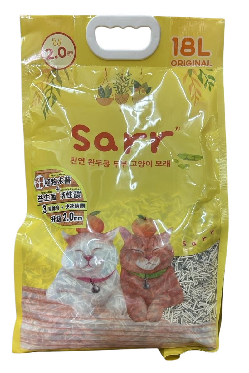 韓國SARR - 2.0mm 木薯 + 益生菌 + 活性碳混合豌豆 豆腐貓砂 18L  **新配方**