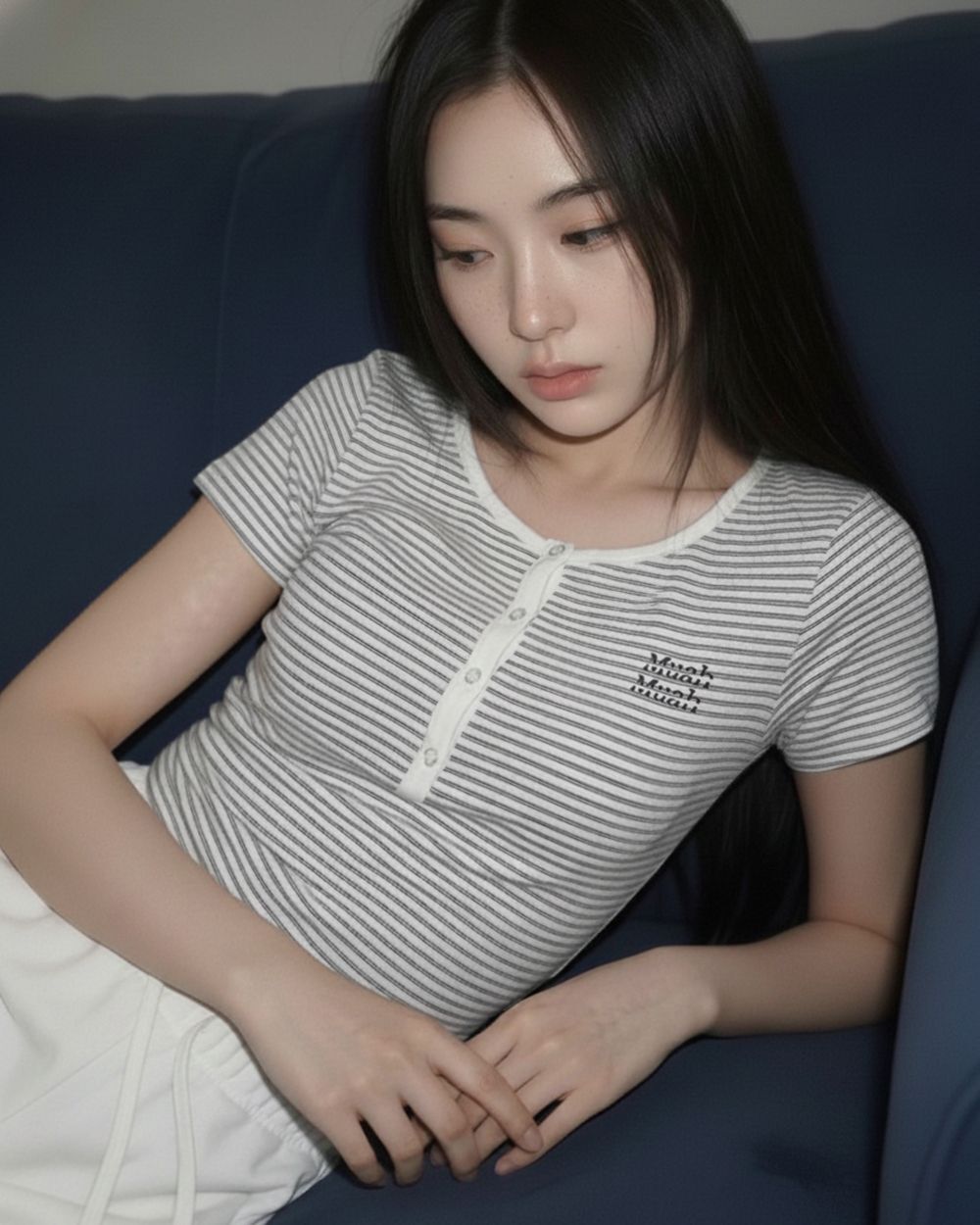 MUAHMUAH 亨利領條紋短袖T恤 MUT26024