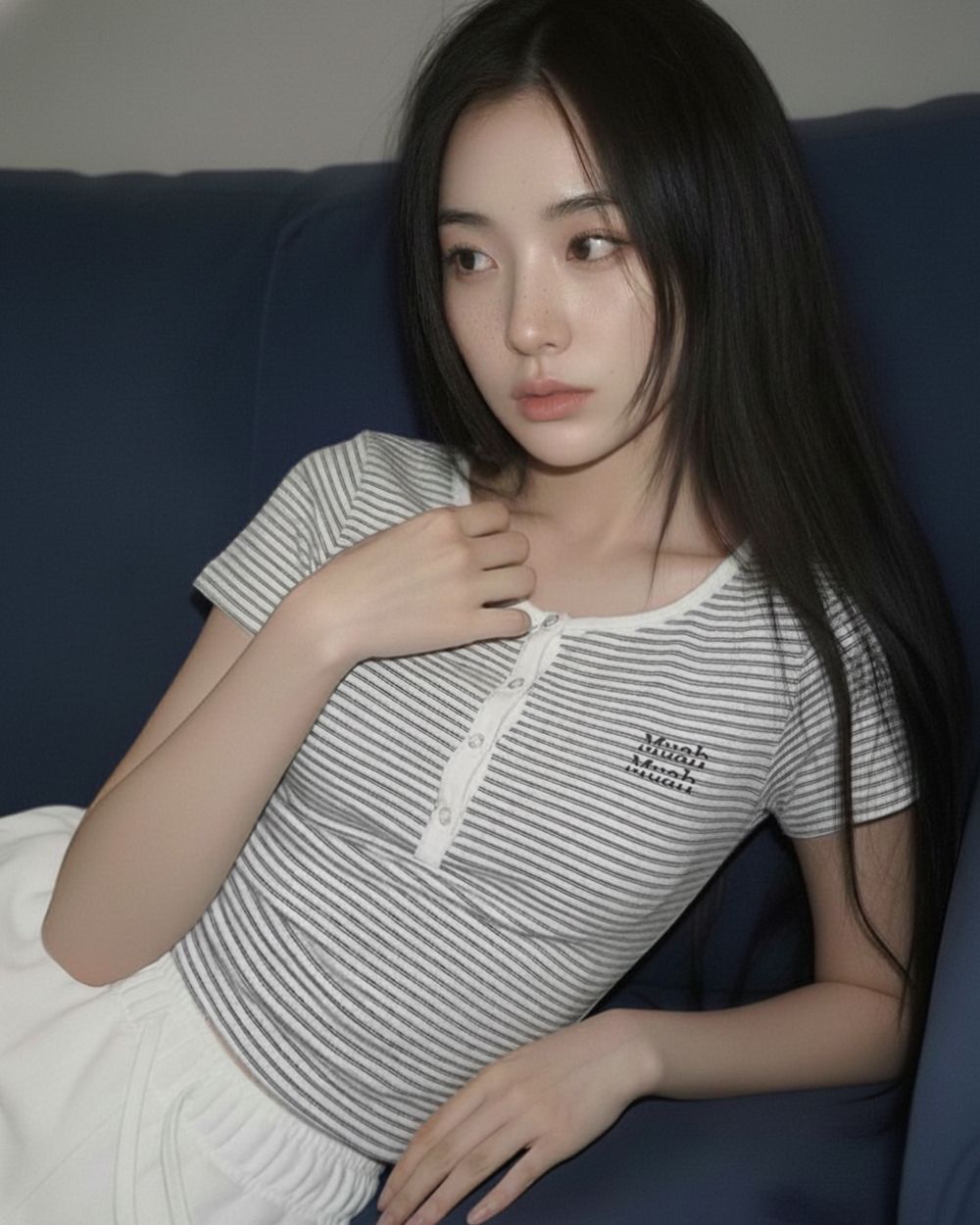 MUAHMUAH 亨利領條紋短袖T恤 MUT26024