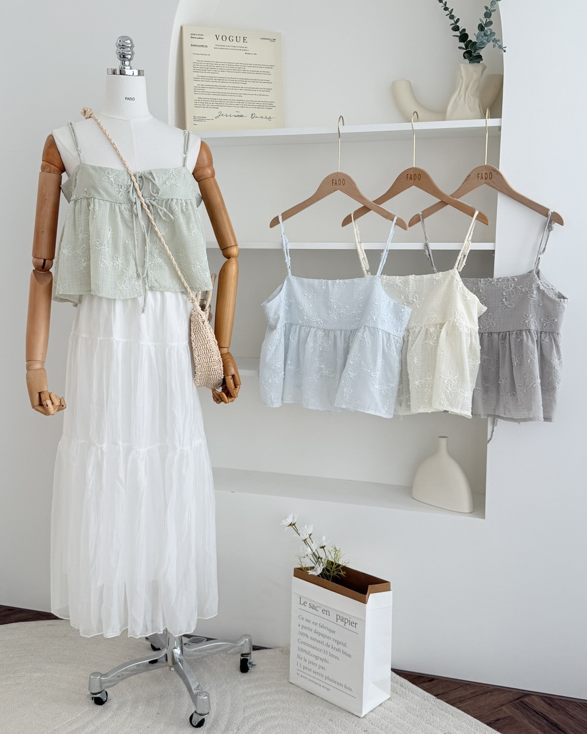 法朵Fado shop｜奶油色調🤍立體緹花細肩帶背心 1705008 四色