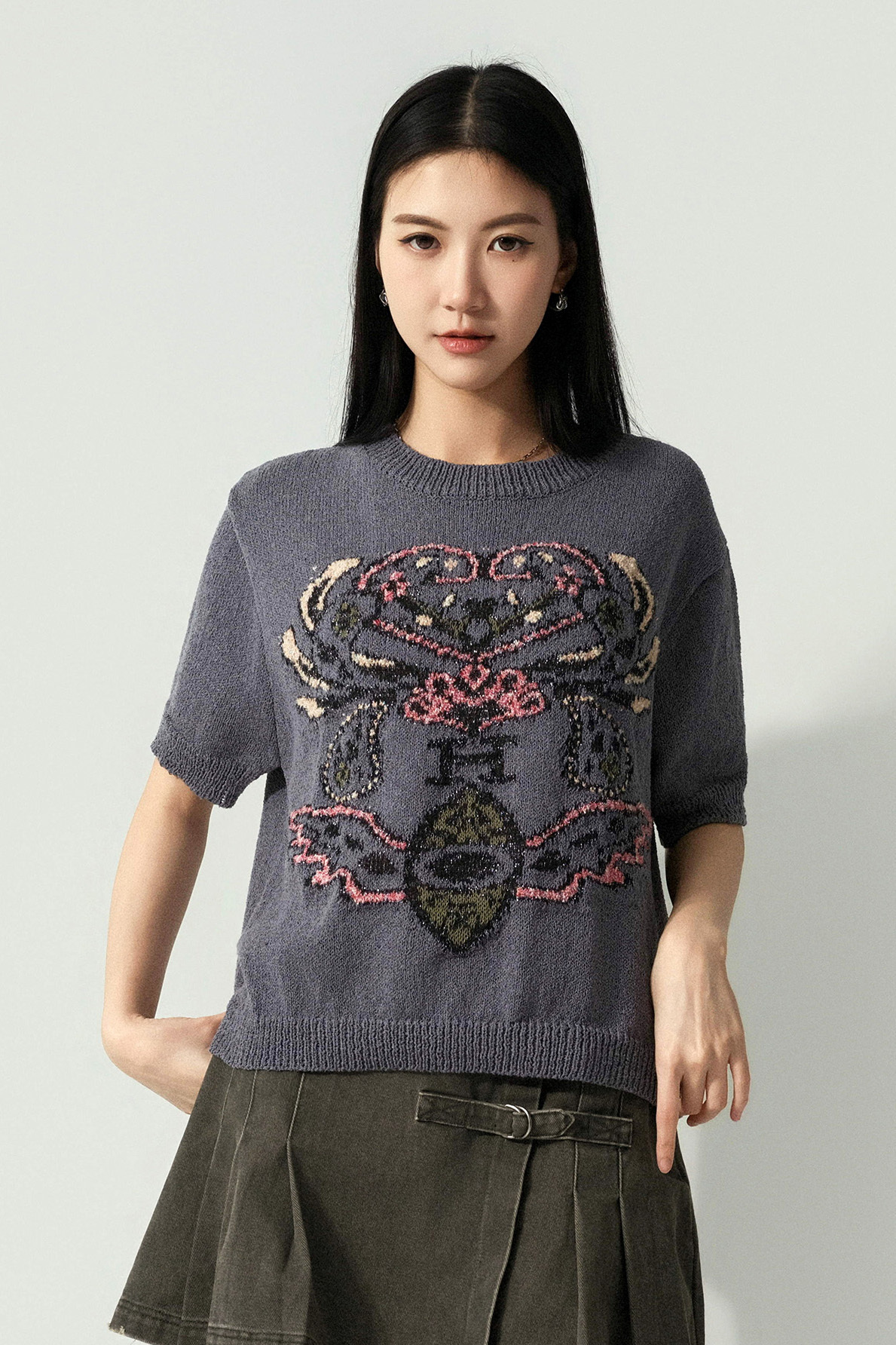 古典圖案織花針織上衣（預購產品）