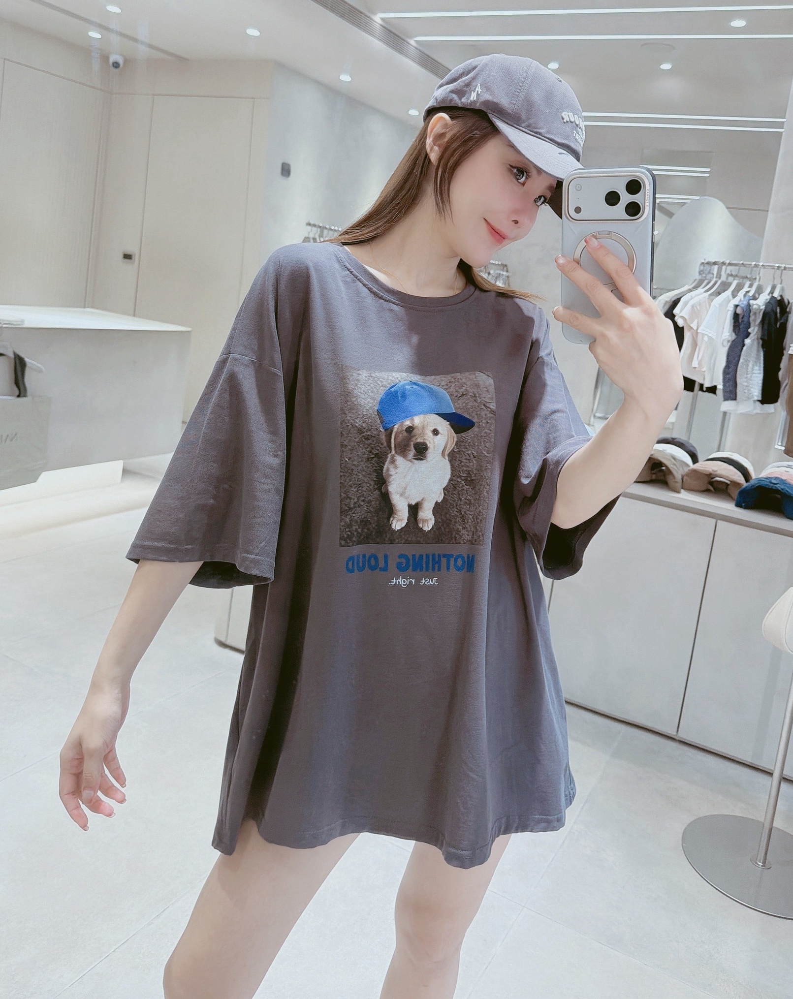 藍帽狗狗圖案棉質上衣