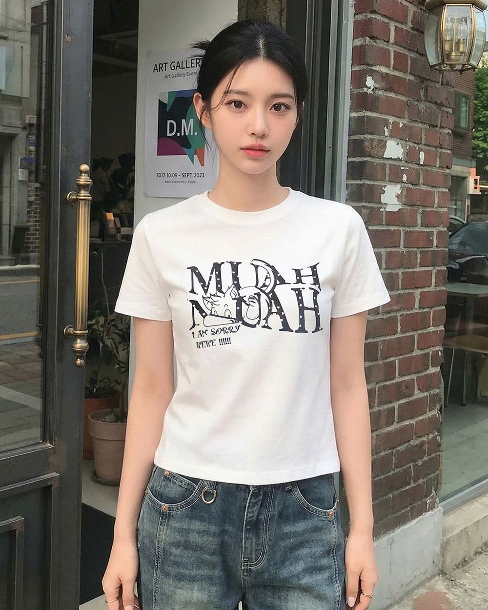 MUAHMUAH 棉質莫代爾愛心短版短袖T恤 MUT26030