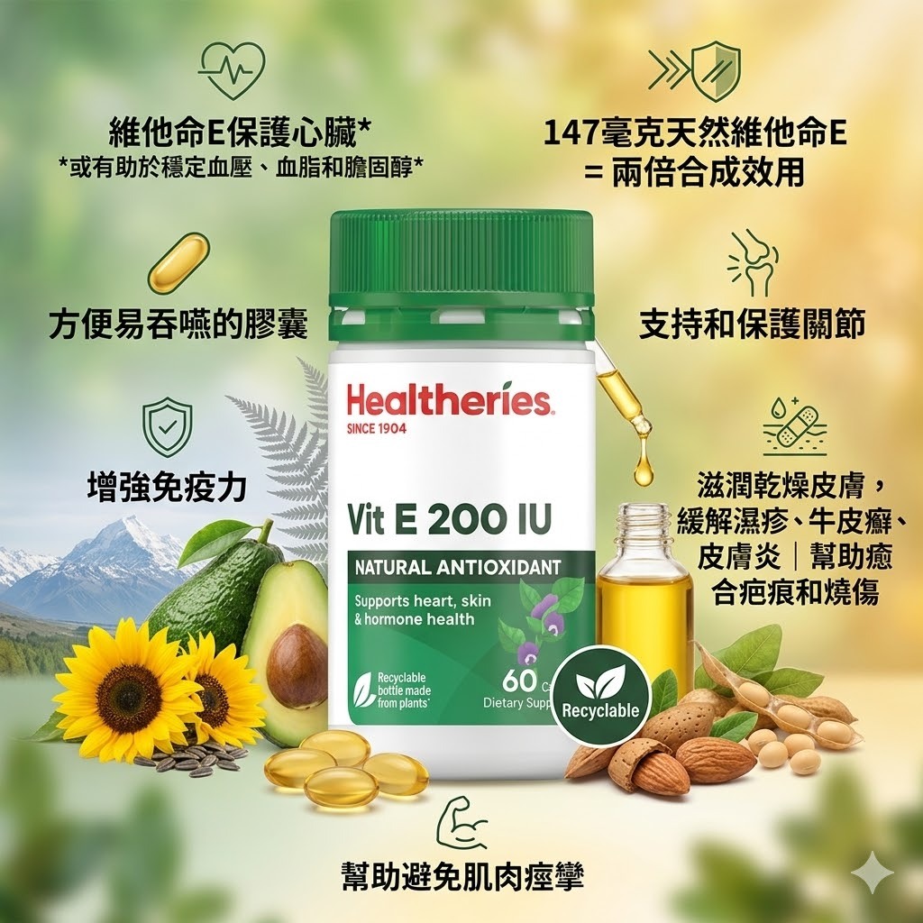 【直播】Healtheries LX040820 維他命E 200IU (60粒裝)(買一送一)